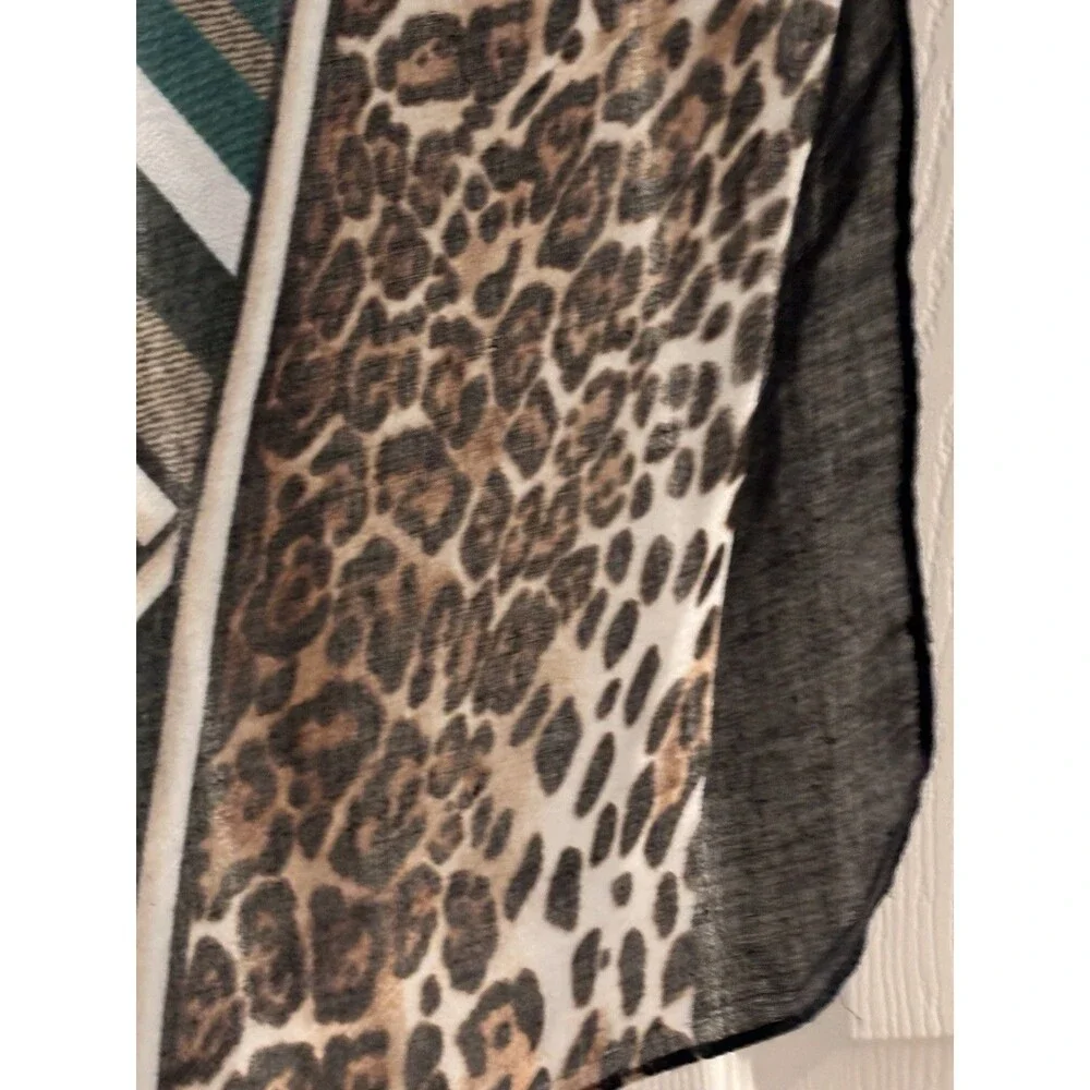 Leopard‎ Stripe Print Scarf Green Brown Black Lightweight Wrap